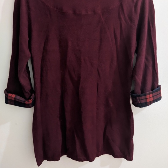 Simons Twik 3/4 sleeve burgundy shirt with plaid - Picture 2 of 4